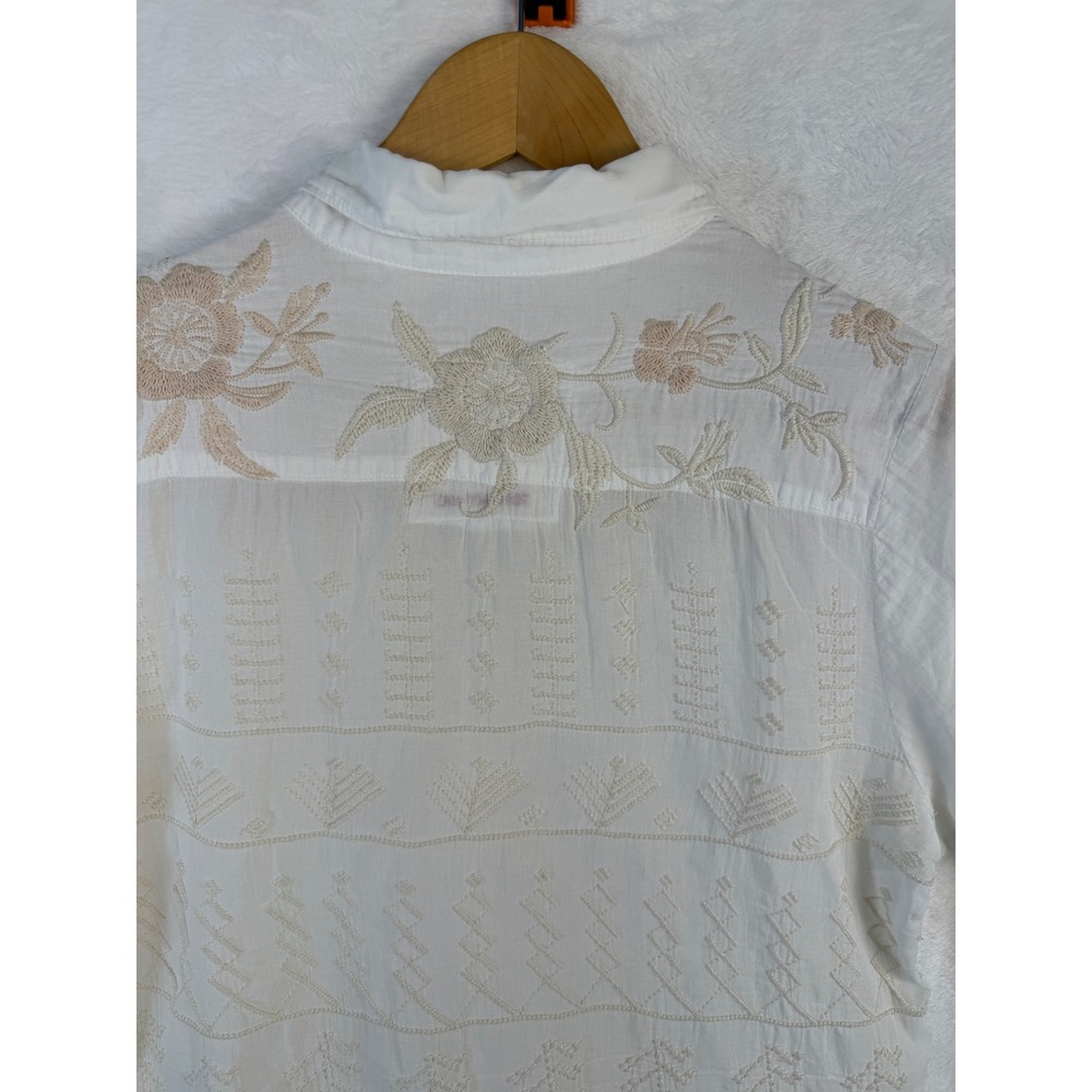 Johnny Was 3J Workshop White Embroidered Cotton Button Down Boho Shirt Womens L - Picture 3 of 11